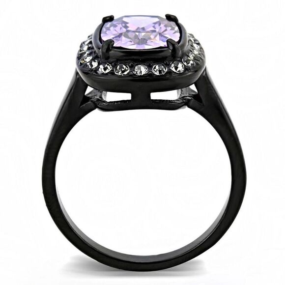 Stainless Steel Amethyst black ion plating AAA CZ Ring Size 8 - Picture 4 of 5